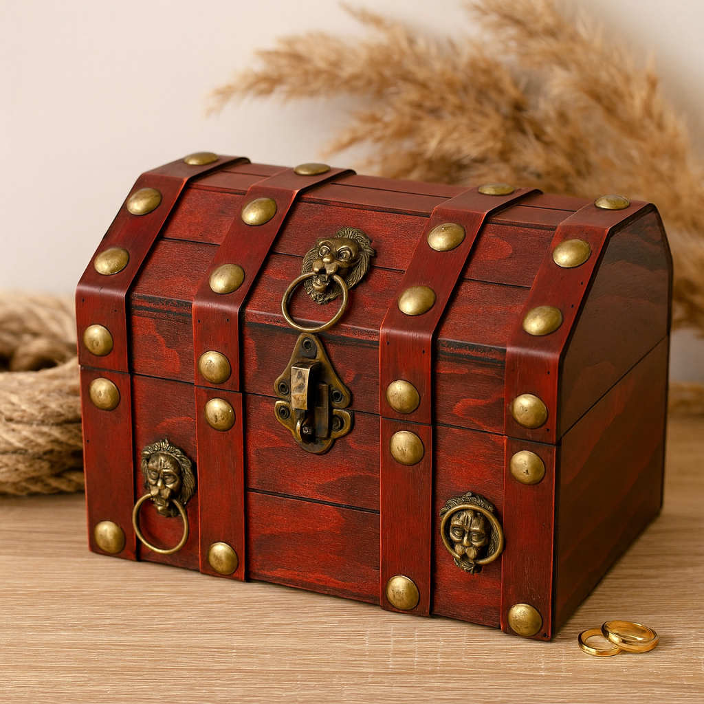 Treasure Chest Large Tan Wooden Storage Box