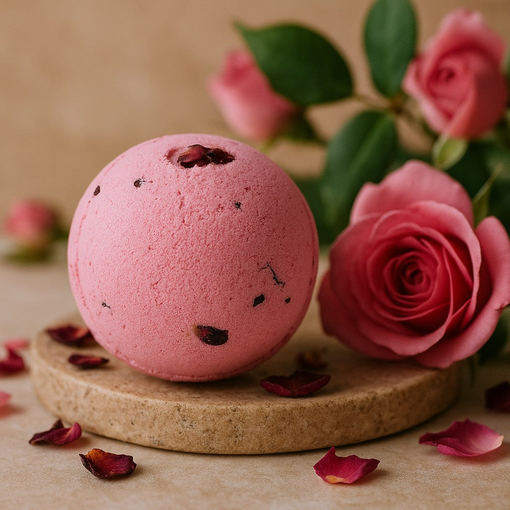 Rose Bath Bomb With Petals And Shea Butter