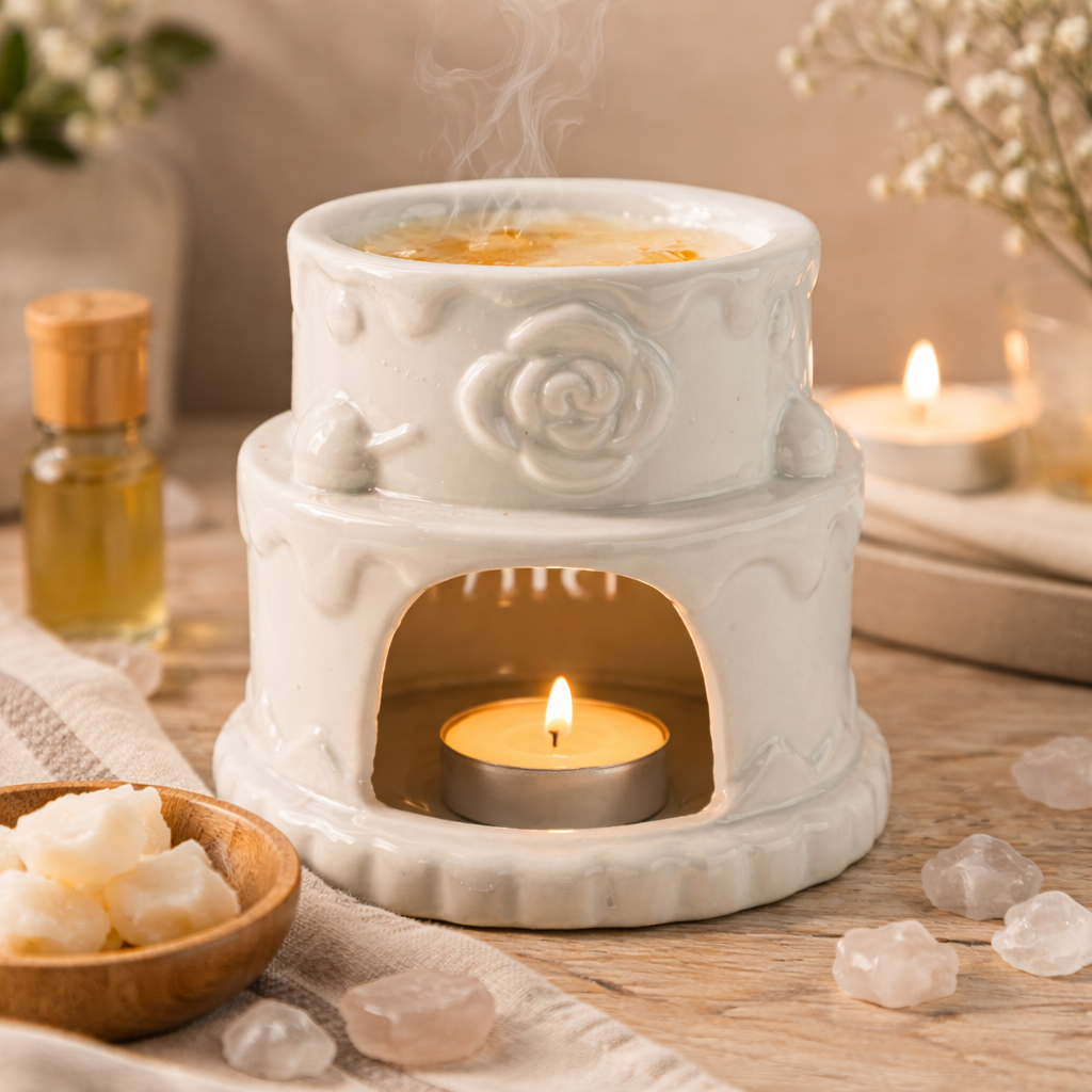 Ceramic Cake Oil Burner - HAPPY BIRTHDAY - White