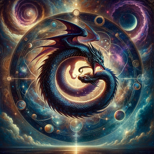 Ouroboros, a serpent devouring its tail, symbolising the eternal cycle of renewal