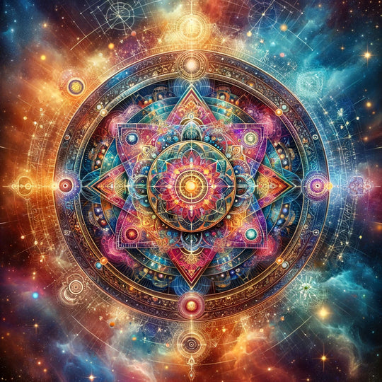 Vibrant symmetrical mandala used as a meditation tool in Hindu and Buddhist traditions