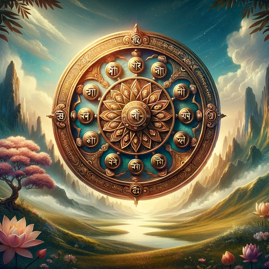 Dharmachakra, the Buddhist Wheel of Dharma, symbolising the path to enlightenment