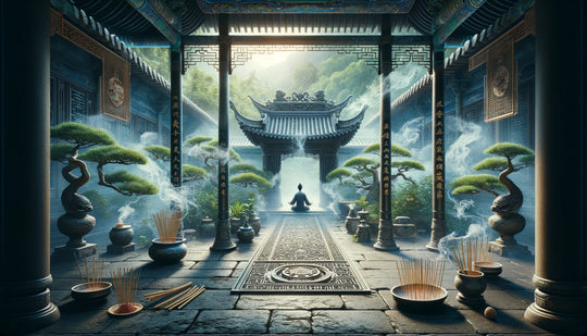 Sandalwood, agarwood and resin materials used in traditional Chinese incense, arranged on a wooden surface