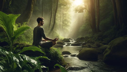 Una persona sentada con las piernas cruzadas en una meditación tranquila, con los ojos cerrados en un espacio sereno, la atención plena como práctica espiritual para la recuperación de una adicción