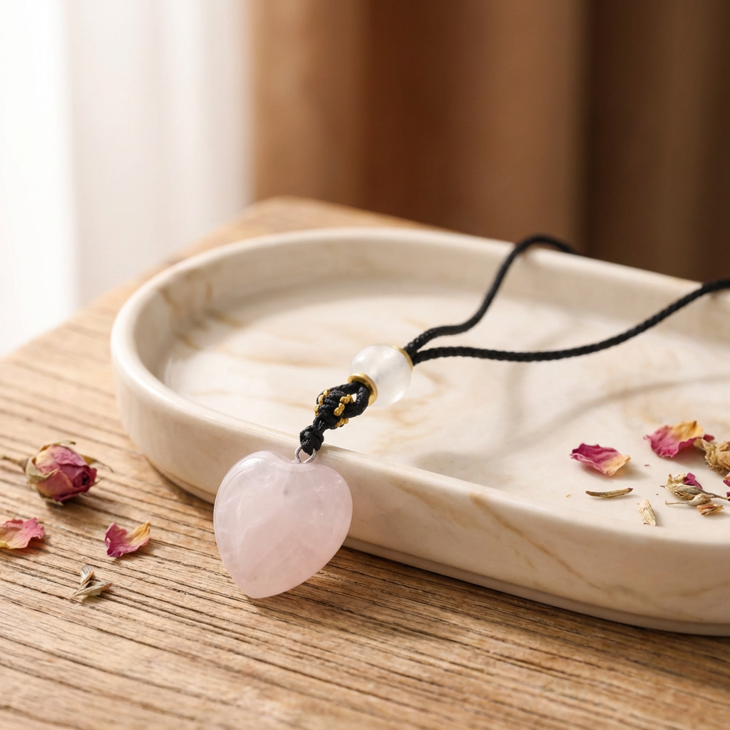 Cord Necklace Gemstone Pendant – Rose Quartz Heart