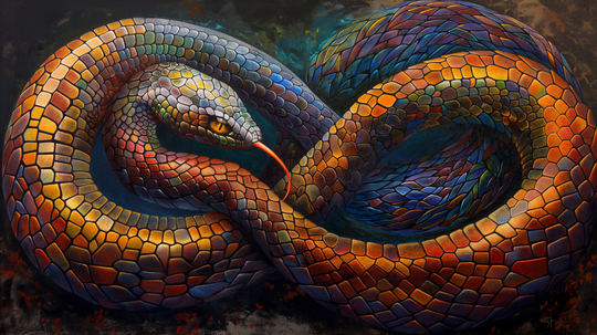 Illustration of Kundalini as a coiled serpent at the base of the spine, with the Sanskrit word कुण्डलिनी, representing dormant inner energy