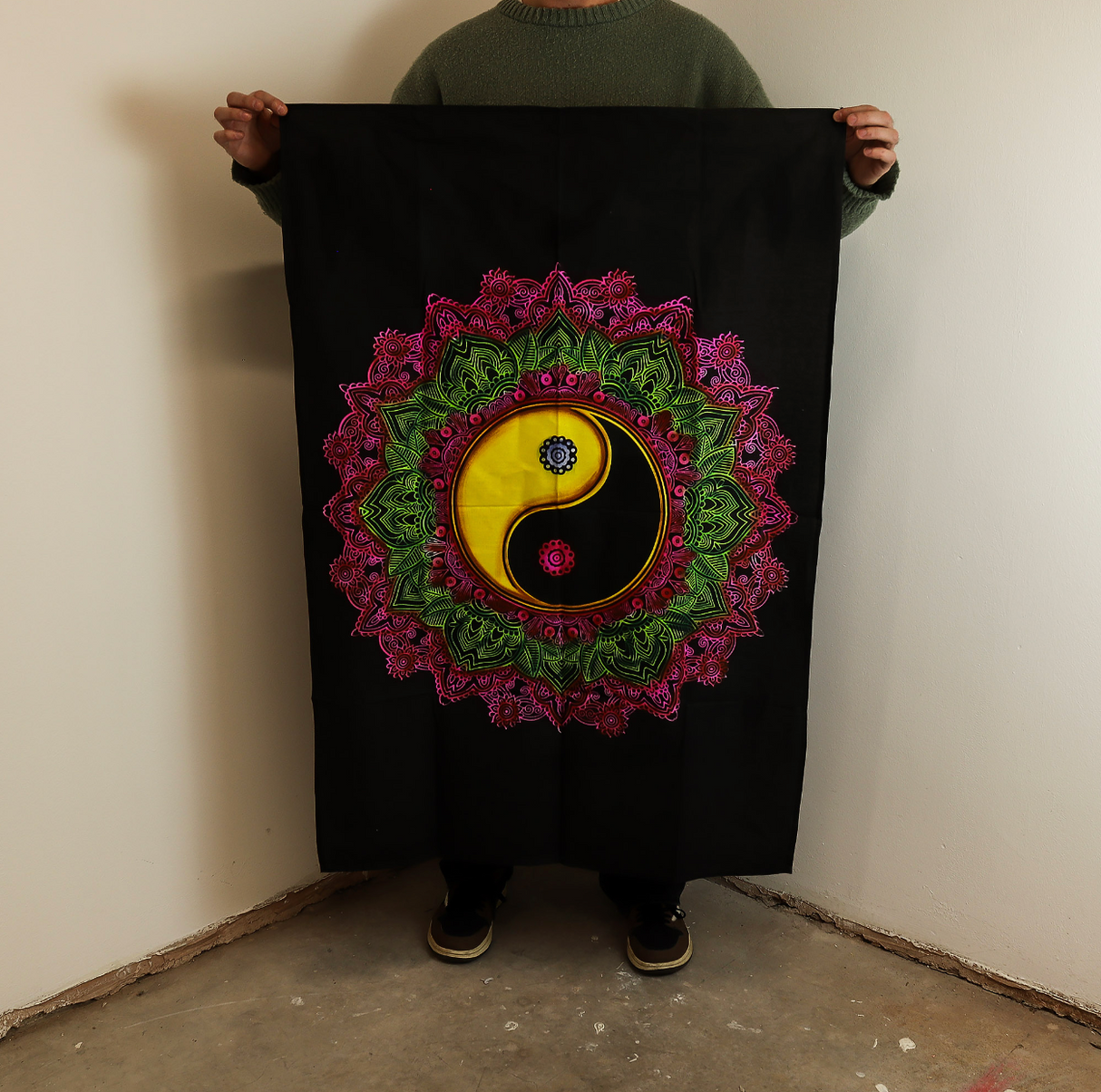 Cotton Wall Art 70X110Cm Ying Yang Mandala