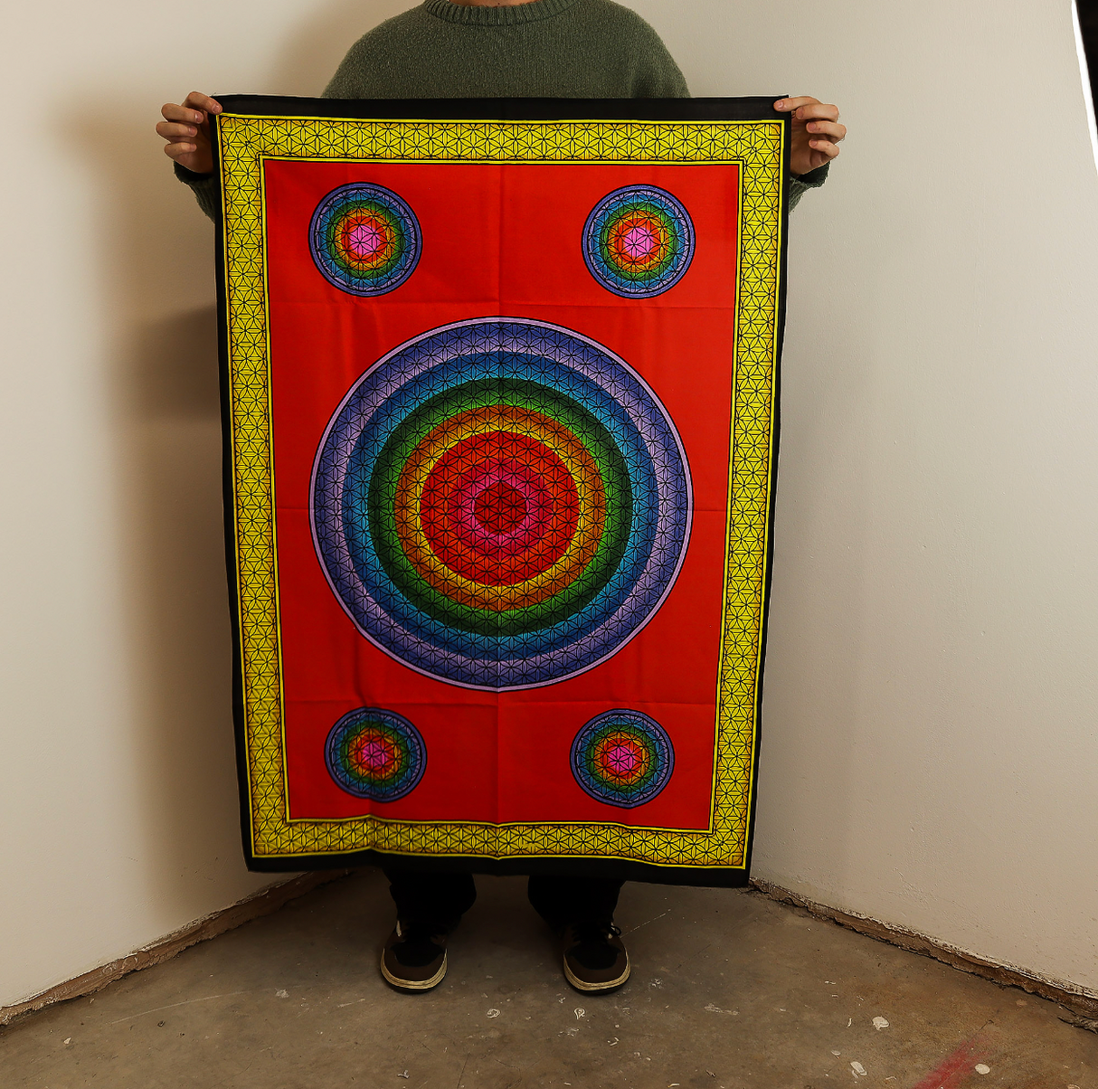 Cotton Wall Art 70X110Cm Five Flower Of Life