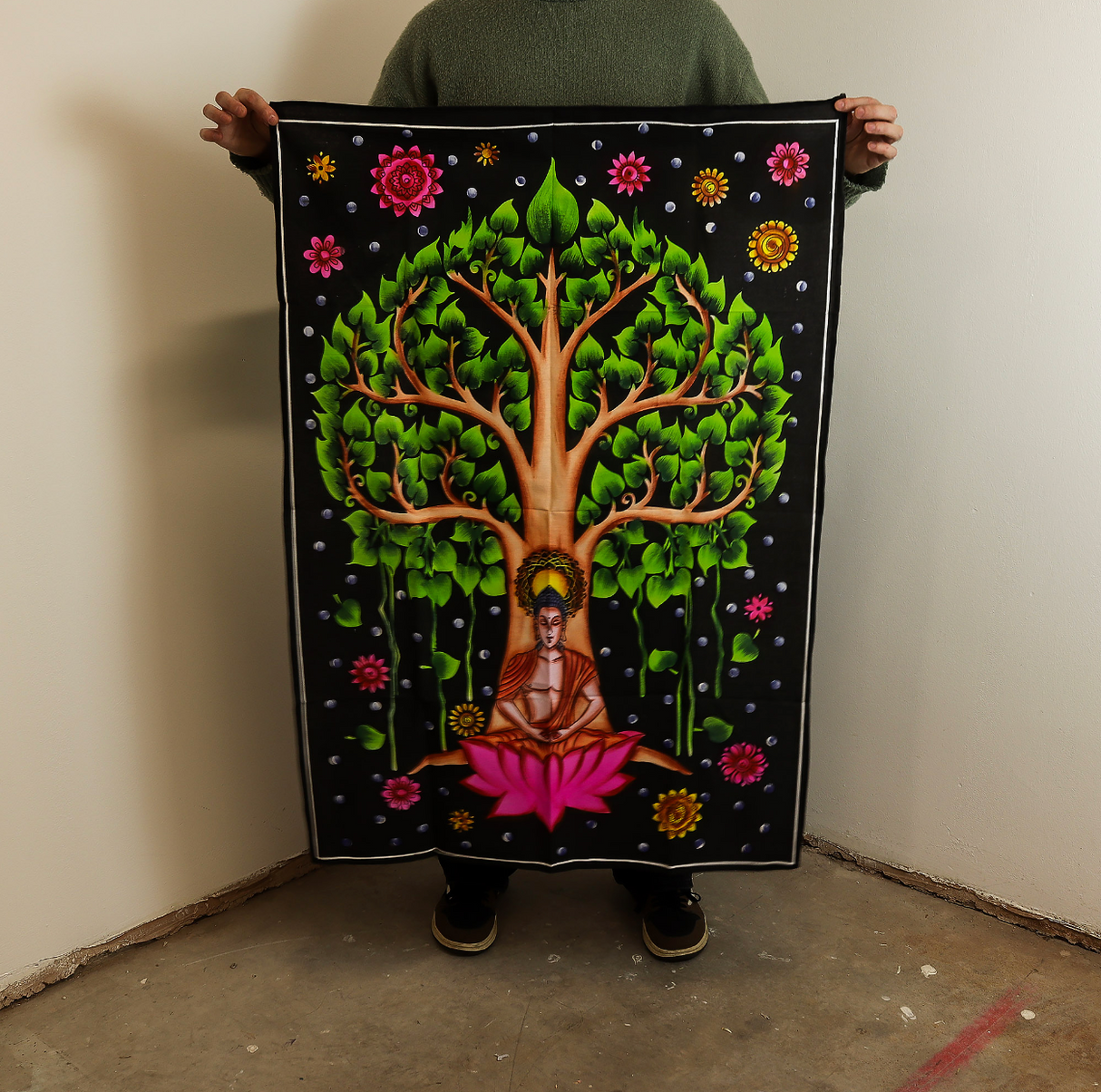 Cotton Wall Art 70X110Cm Buddha Bodhi Tree