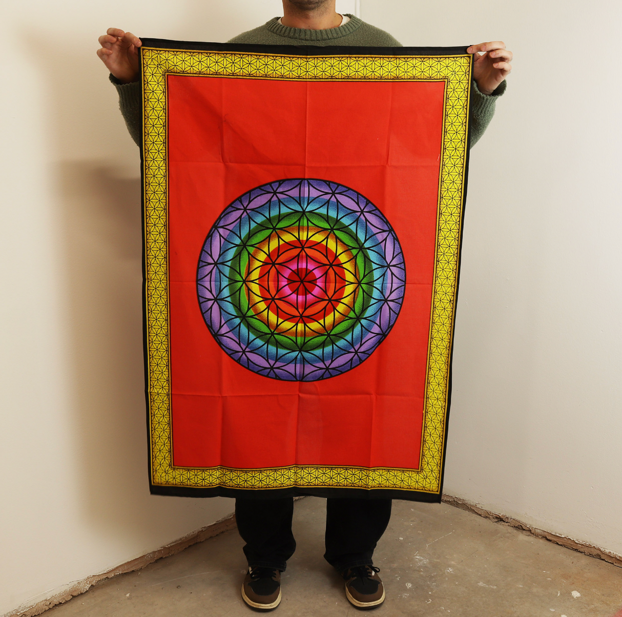 Cotton Wall Art 70X110Cm Rainbow Flower Of Life