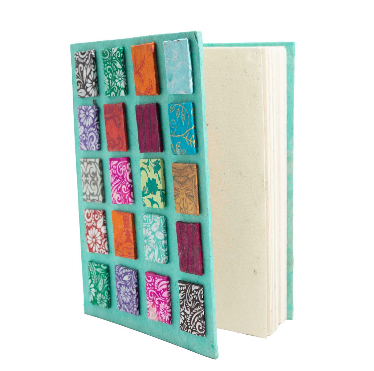 Lokta Mini Tiles Notebook Large 21X15Cm 45 Leaves Includes Bookmark Teal