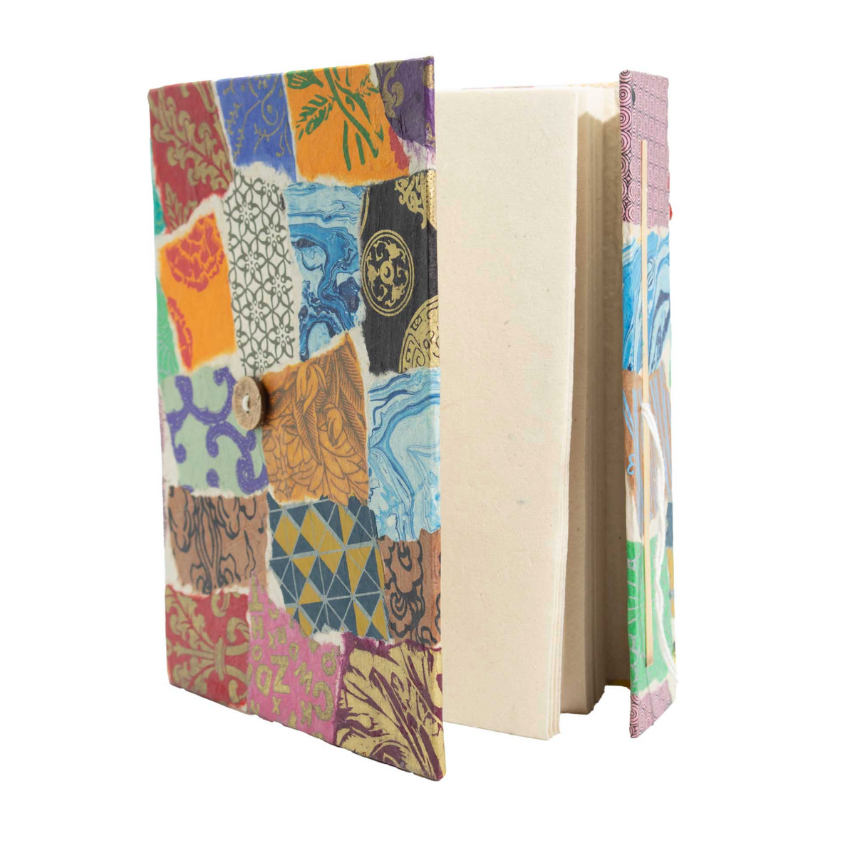 Lokta Patchwork Notebook Large 21X15Cm 45 Leaves Includes Bookmark Multi Colour