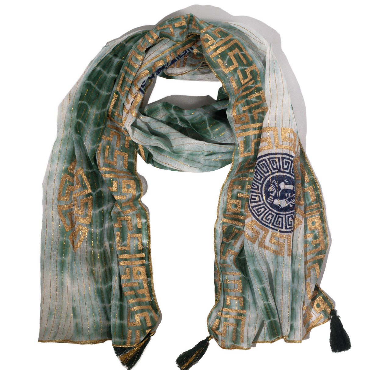 Nomad Sari Summer Marbella Print Scarf – Green with Gold (180x50cm)