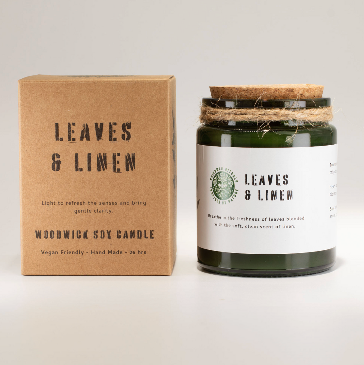 Greenman Woodwick Soy Candle Leaves And Linen