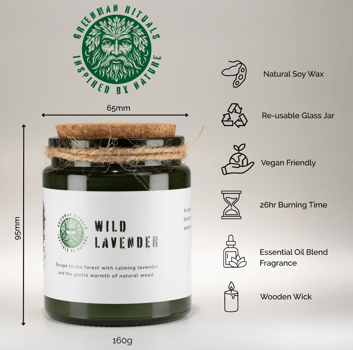 Greenman Woodwick Soy Candle Wild Lavender