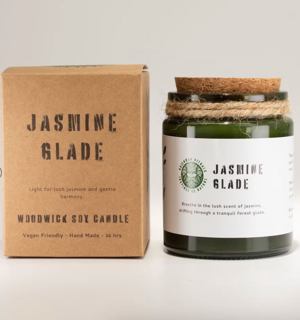 Greenman Woodwick Soy Candle Jasmine Glade