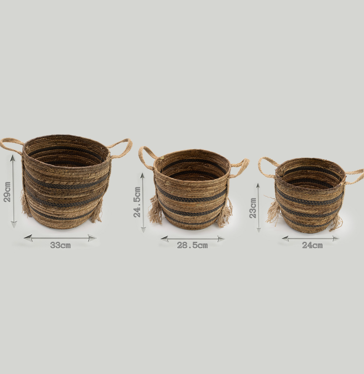 Bananna Leaf Seagrass Large Baskets Natural Browns Set Of 3