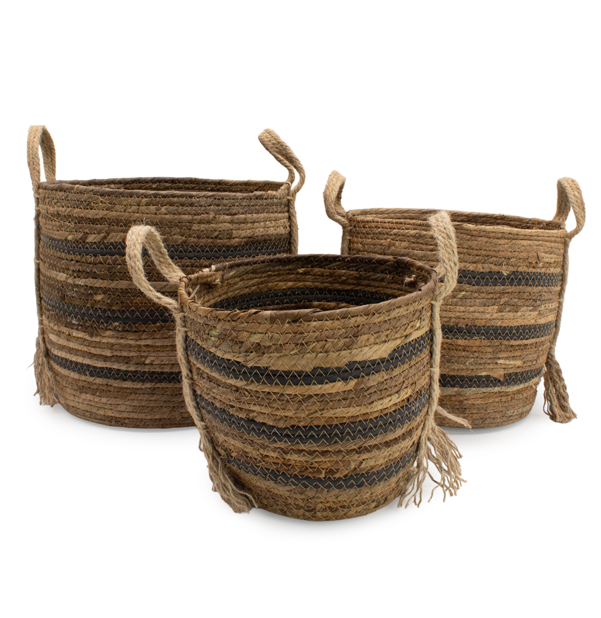 Bananna Leaf Seagrass Large Baskets Natural Browns Set Of 3