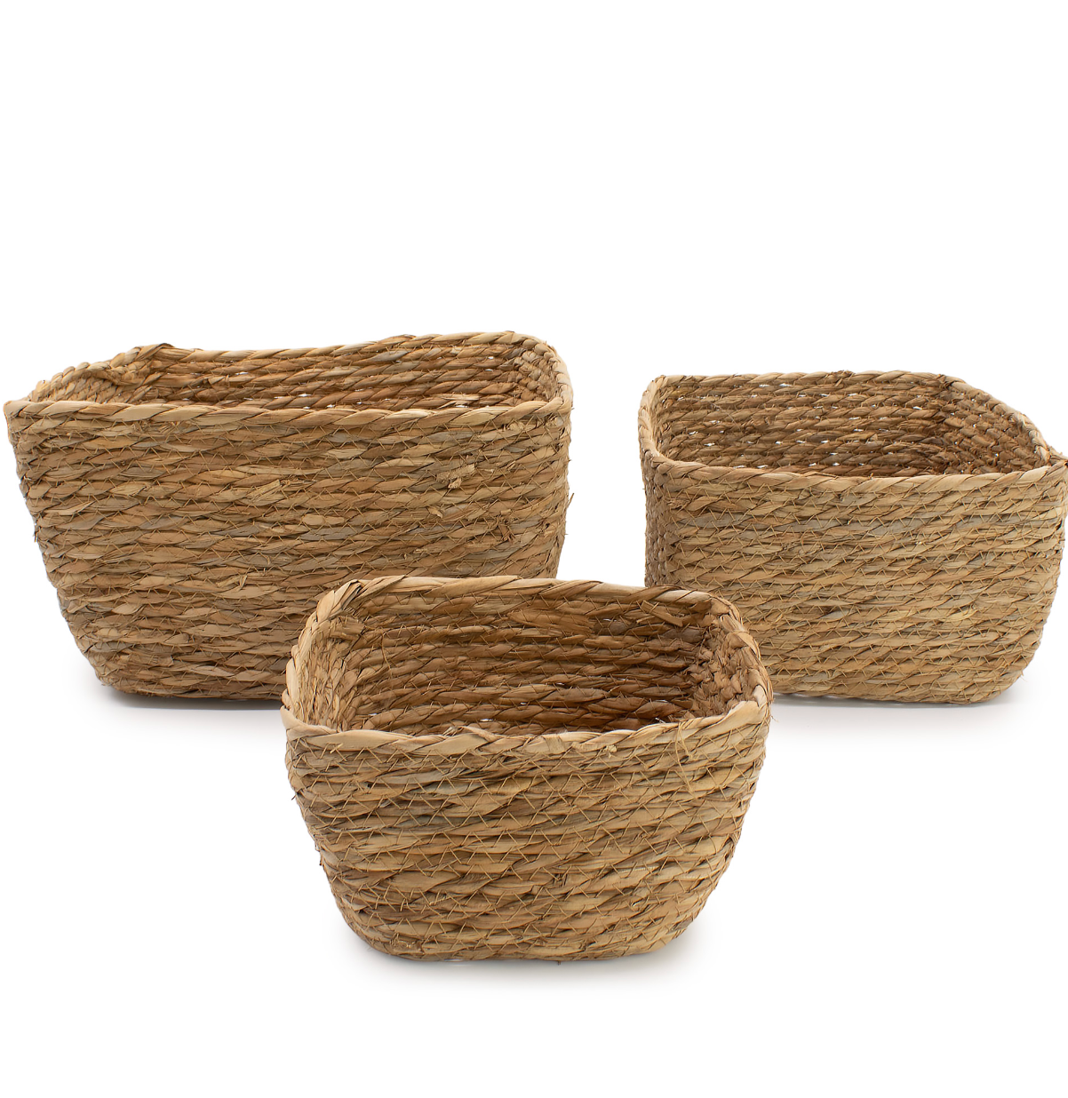 Fyrkantiga korgar av sjögräs - Naturliga - Set om 3