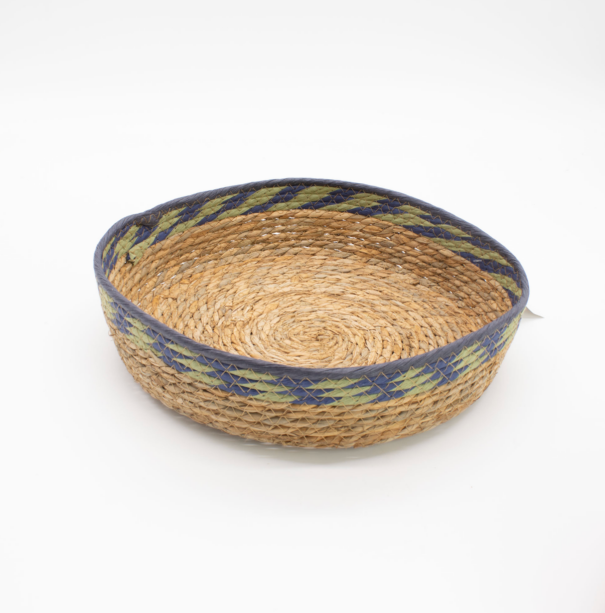 Straw Seagrass Tray Baskets Natural Green Blue Set Of 3