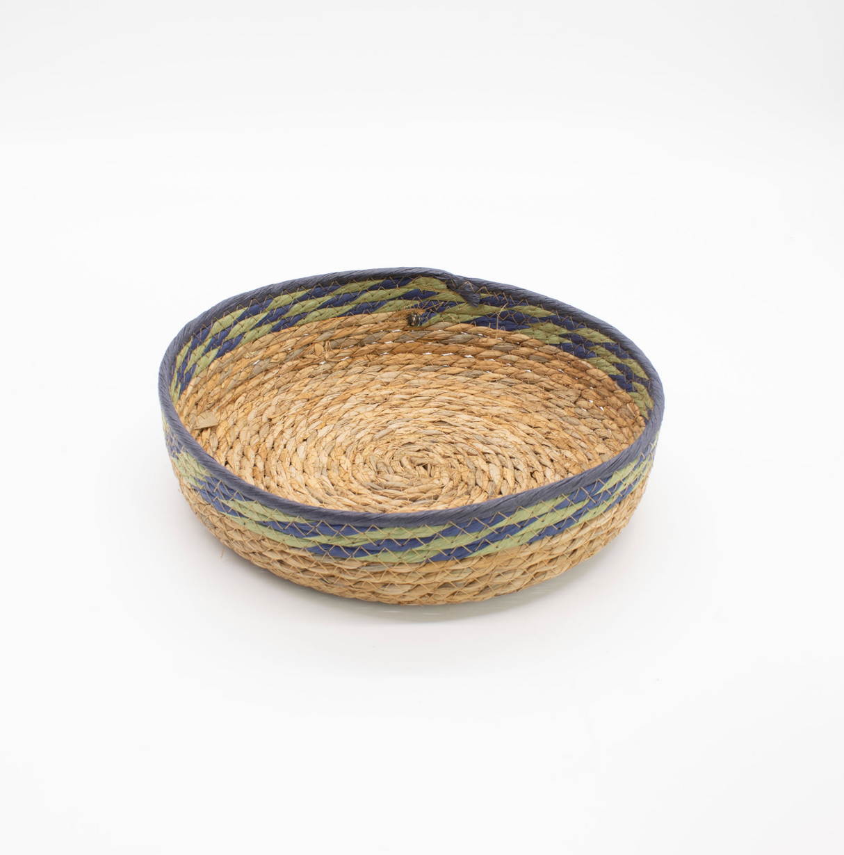 Straw Seagrass Tray Baskets Natural Green Blue Set Of 3