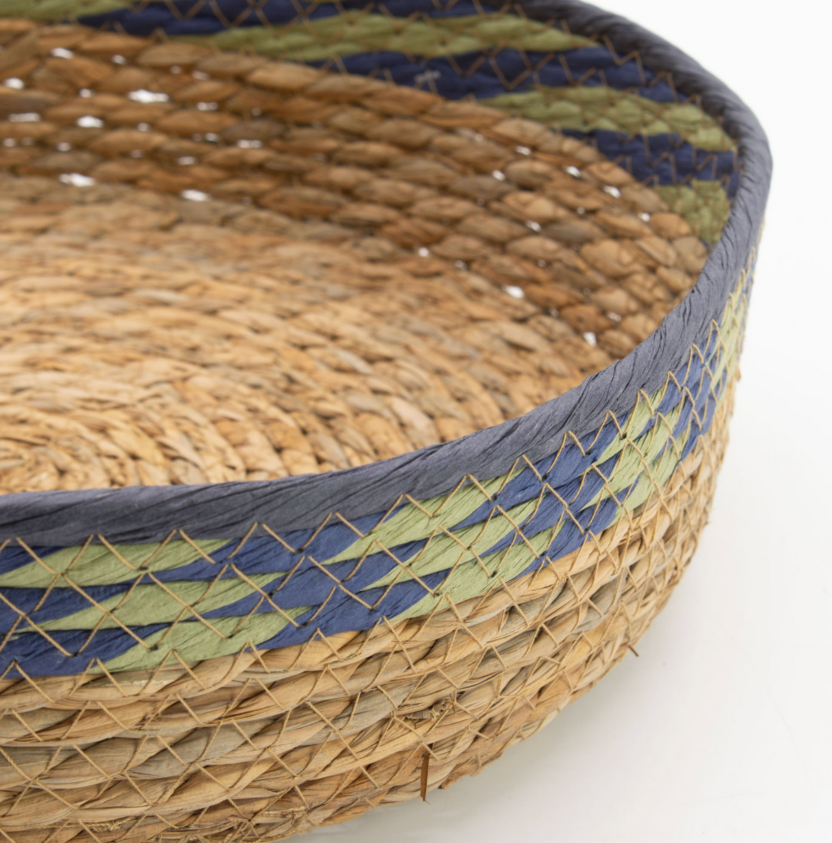Straw Seagrass Tray Baskets Natural Green Blue Set Of 3