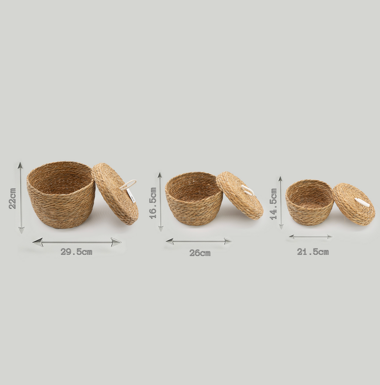 Seagrass Cotton Round Baskets With Lids Natural Set Of 3