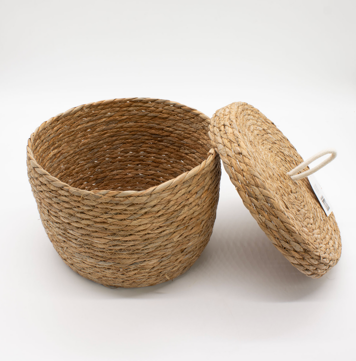 Seagrass Cotton Round Baskets With Lids Natural Set Of 3