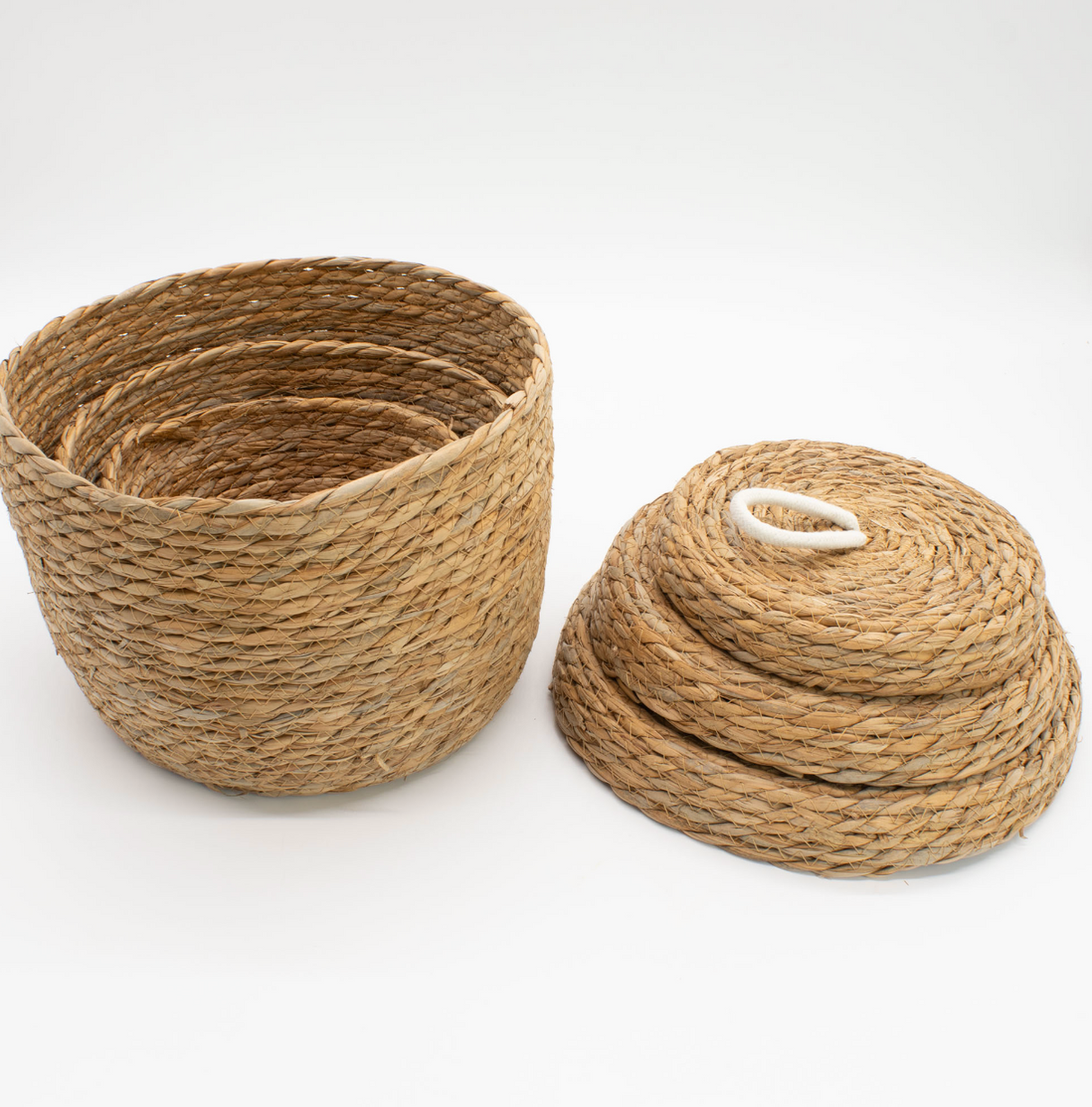 Seagrass Cotton Round Baskets With Lids Natural Set Of 3