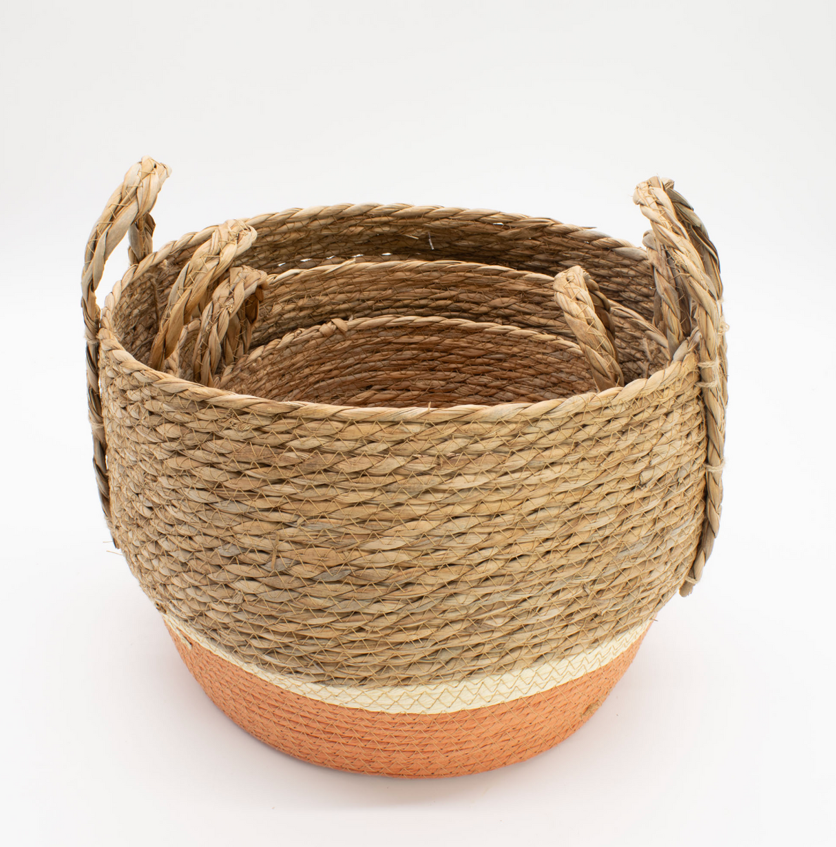 Velike košare od slame i morske trave - prirodne i narančaste - set od 3