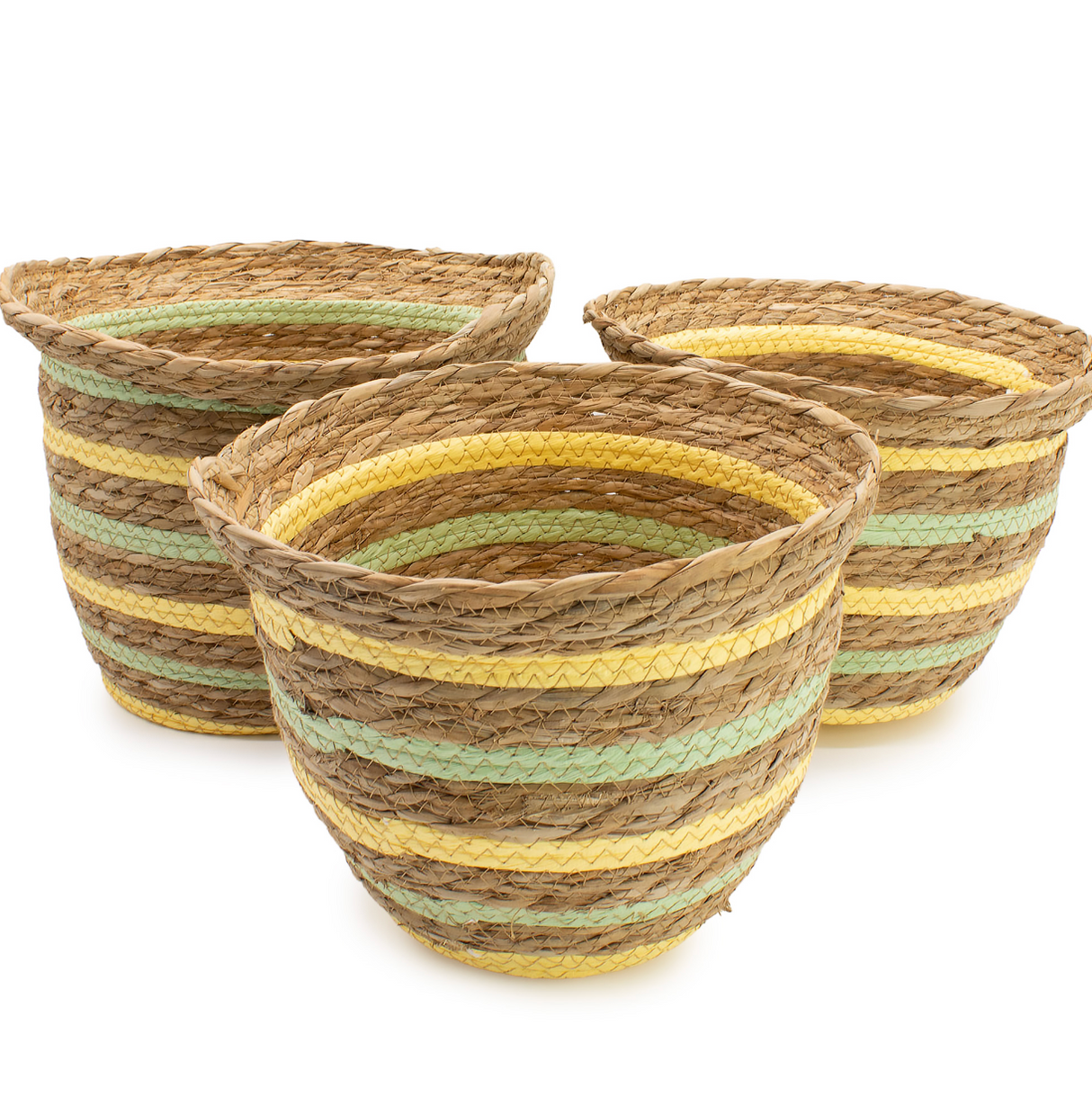 Seagrass & Straw Vase Shaped Baskets - Natural Yellow & Green - Set of 3