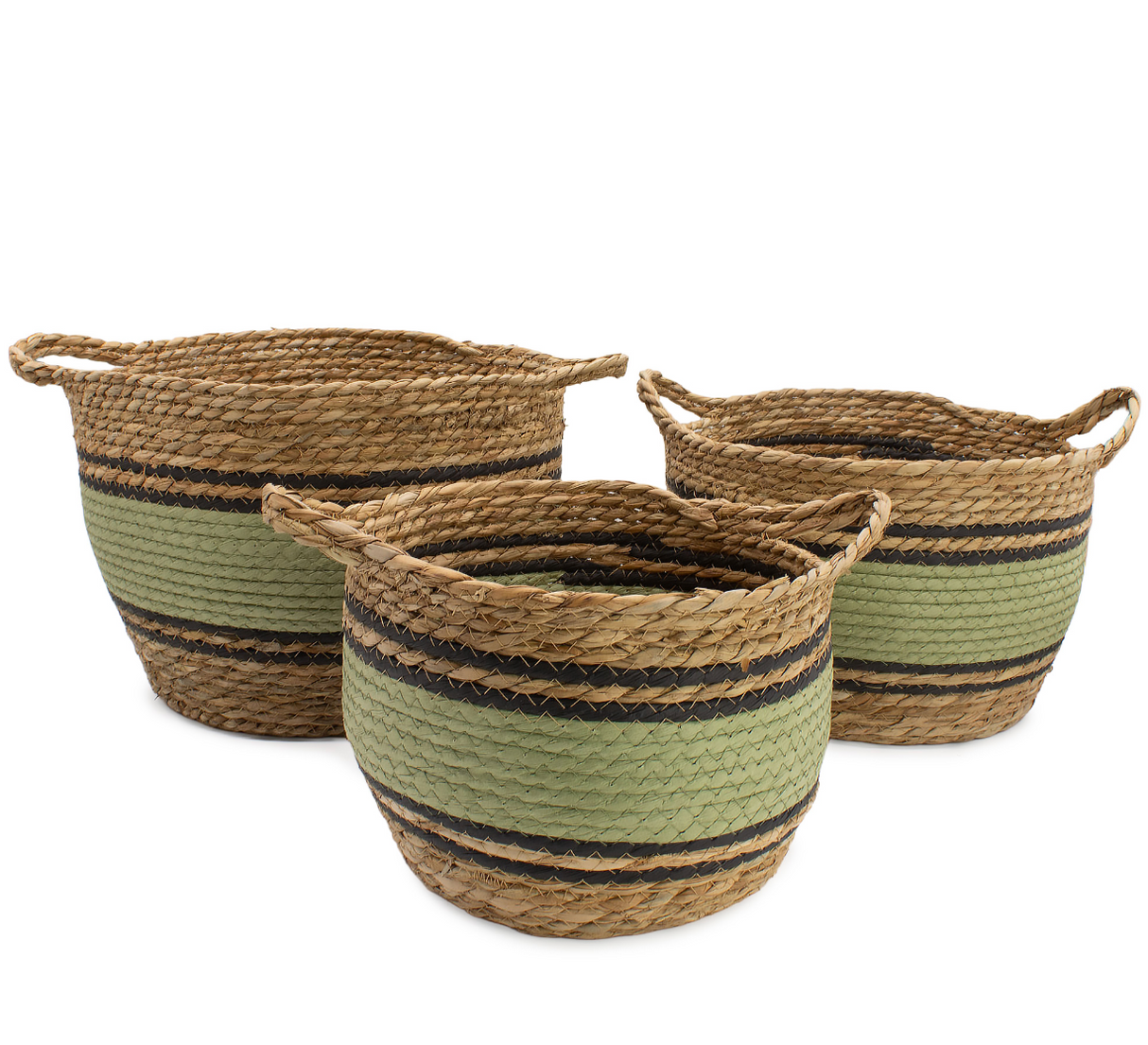 Cotton Seagrass Large Baskets Natural Black Green Set Of 3