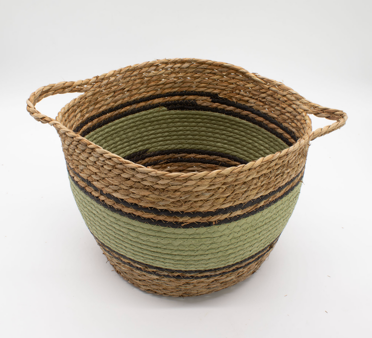 Cotton Seagrass Large Baskets Natural Black Green Set Of 3