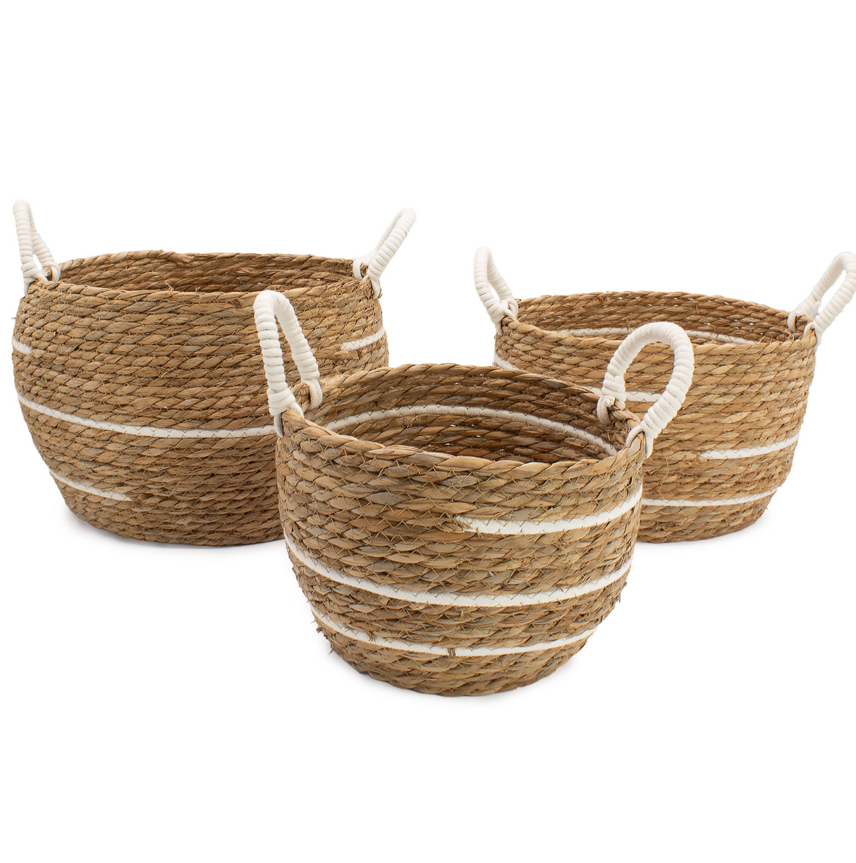 Cotton Seagrass Large Baskets Natural Stripes Set Of 3