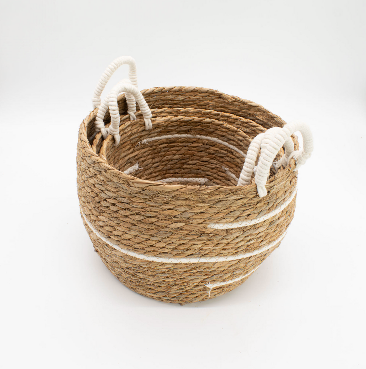 Cotton Seagrass Large Baskets Natural Stripes Set Of 3
