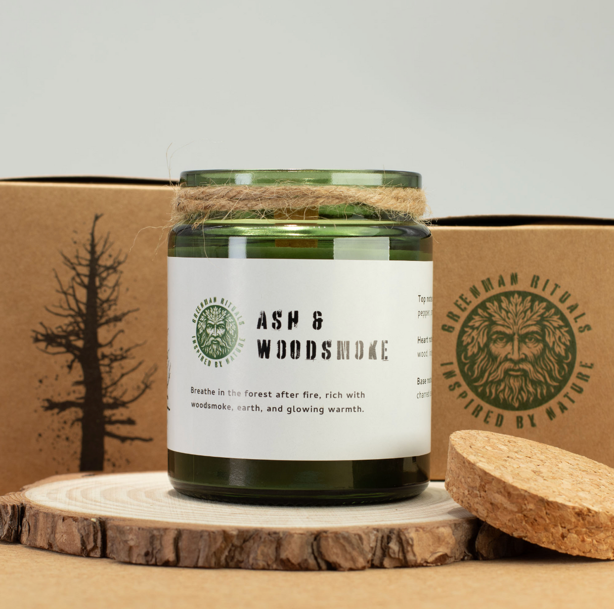 Greenman Woodwick Soy Candle Ash Woodsmoke