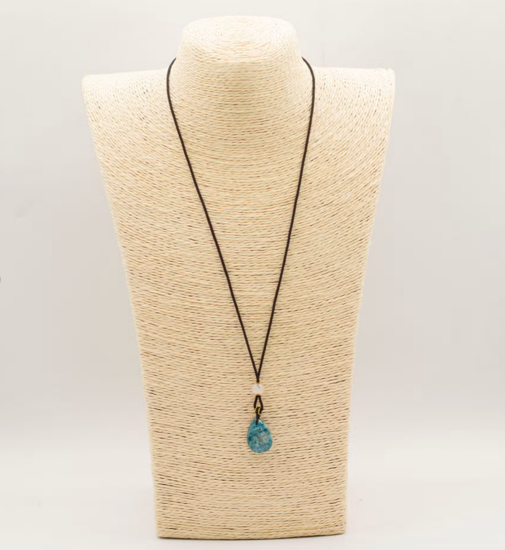 Cord Necklace Gemstone Pendant Howlite Teardrop