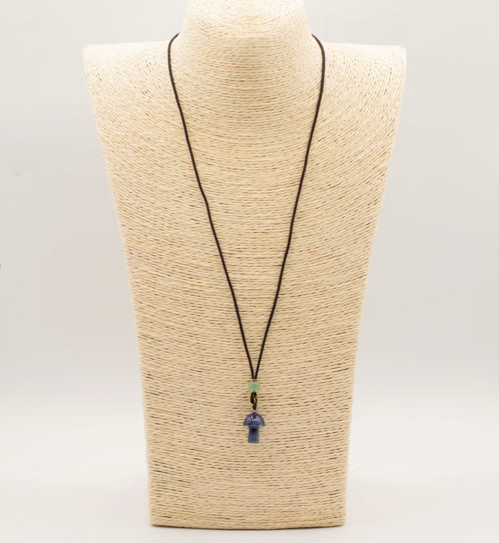 Cord Necklace Gemstone Pendant Sodalite Mushroom