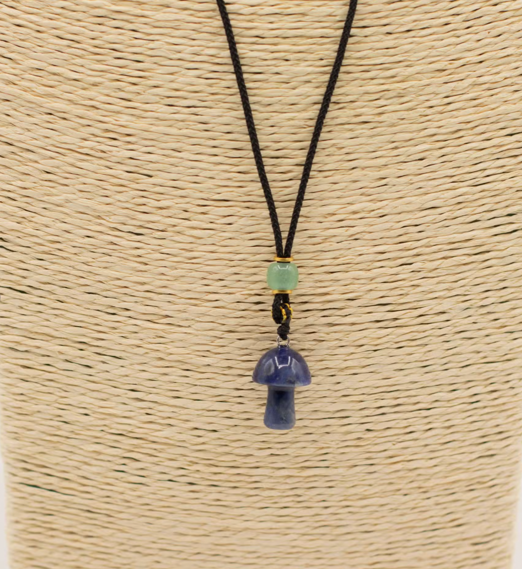 Cord Necklace Gemstone Pendant Sodalite Mushroom