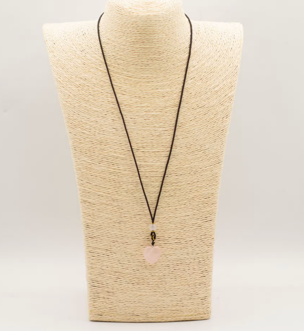Cord Necklace Gemstone Pendant Rose Quartz Heart