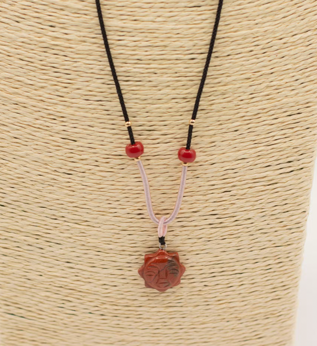 Cord Necklace Gemstone Pendant Carnelian Sun Face