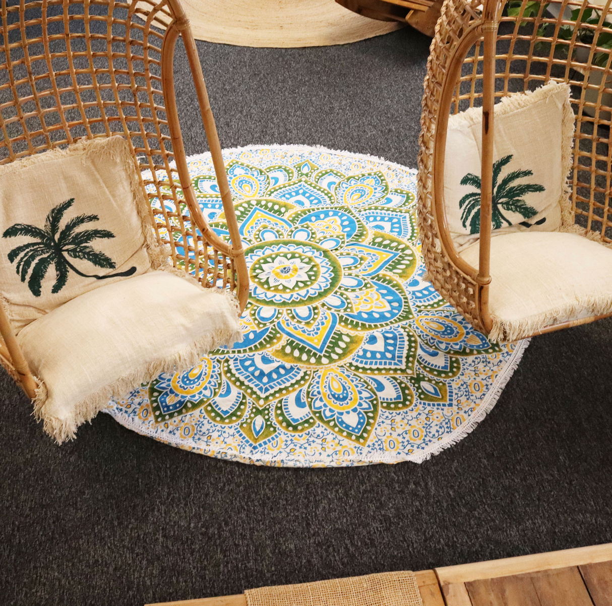 Large Mandala Roundy Art 180Cm Yellow Blue