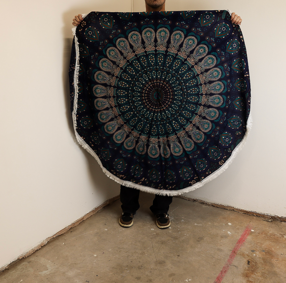 Small Mandala Roundie Cotton Art 130Cm Peacock Blues