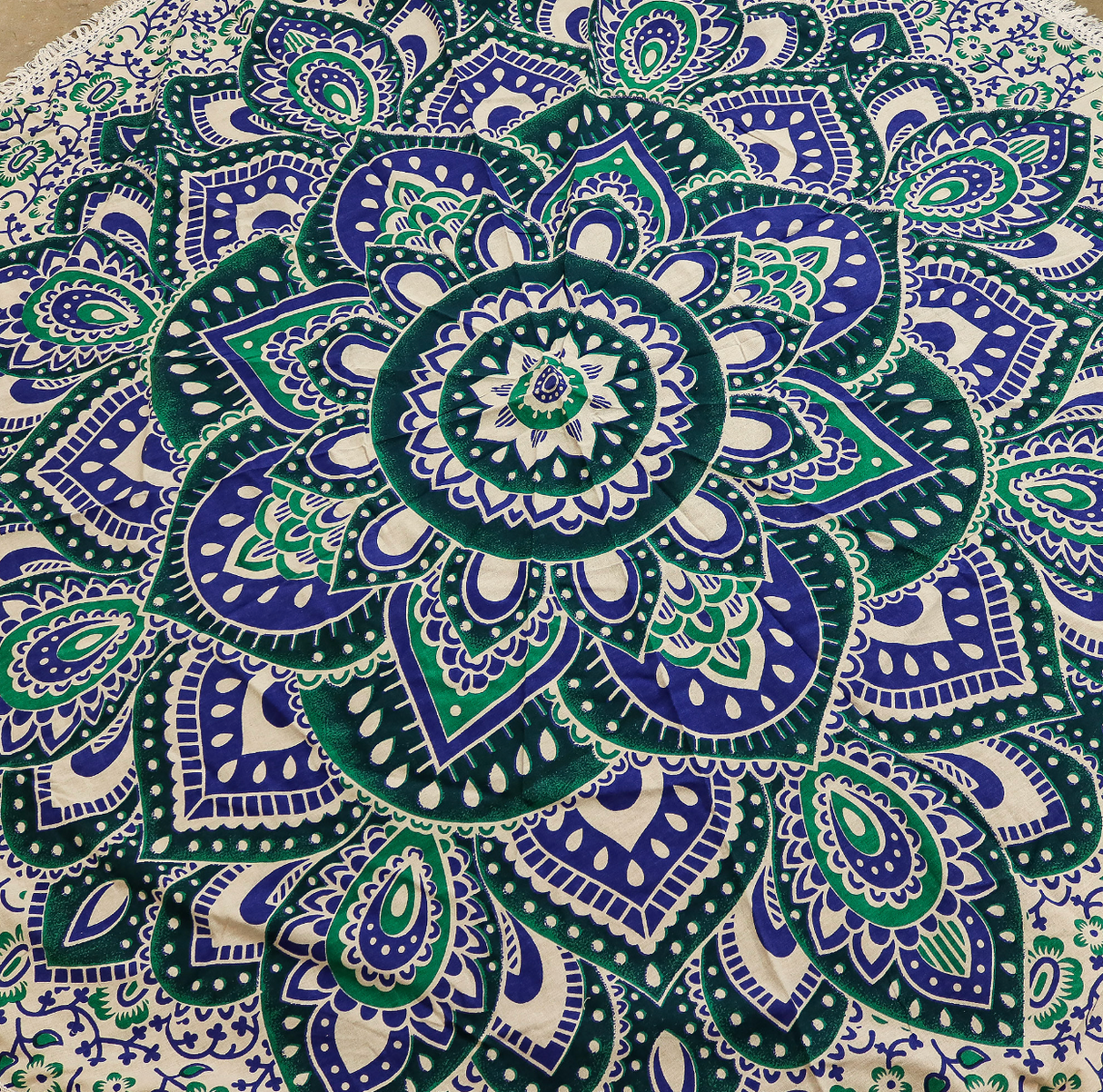 Small Mandala Roundie Cotton Art 130Cm Teal Blue