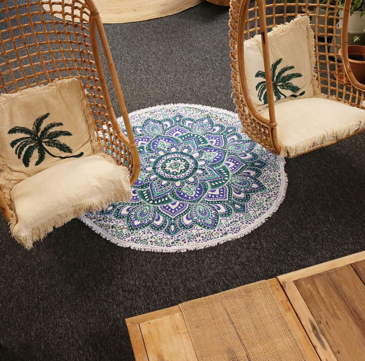 Small Mandala Roundie Cotton Art 130Cm Teal Blue