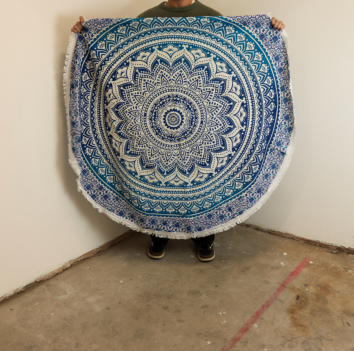 Small Mandala Roundie Cotton Art 130Cm Classic Blue
