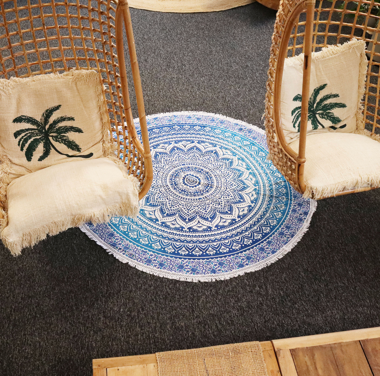Small Mandala Roundie Cotton Art 130Cm Classic Blue