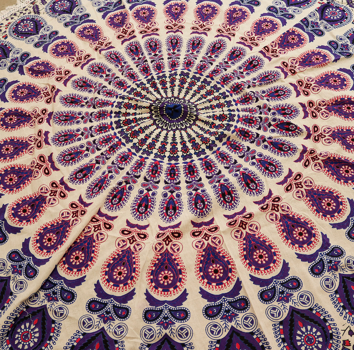Small Mandala Roundie Cotton Art 130Cm Peacock Purples