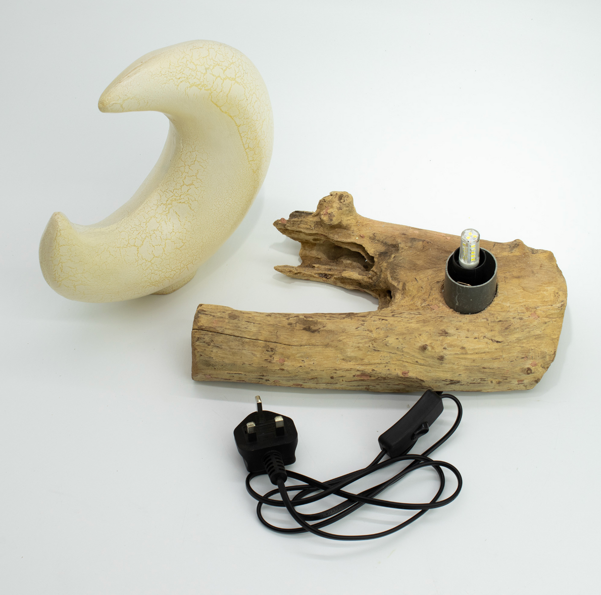 Лампа DriftGlow с абажуром Crackle в форме полумесяца – серый