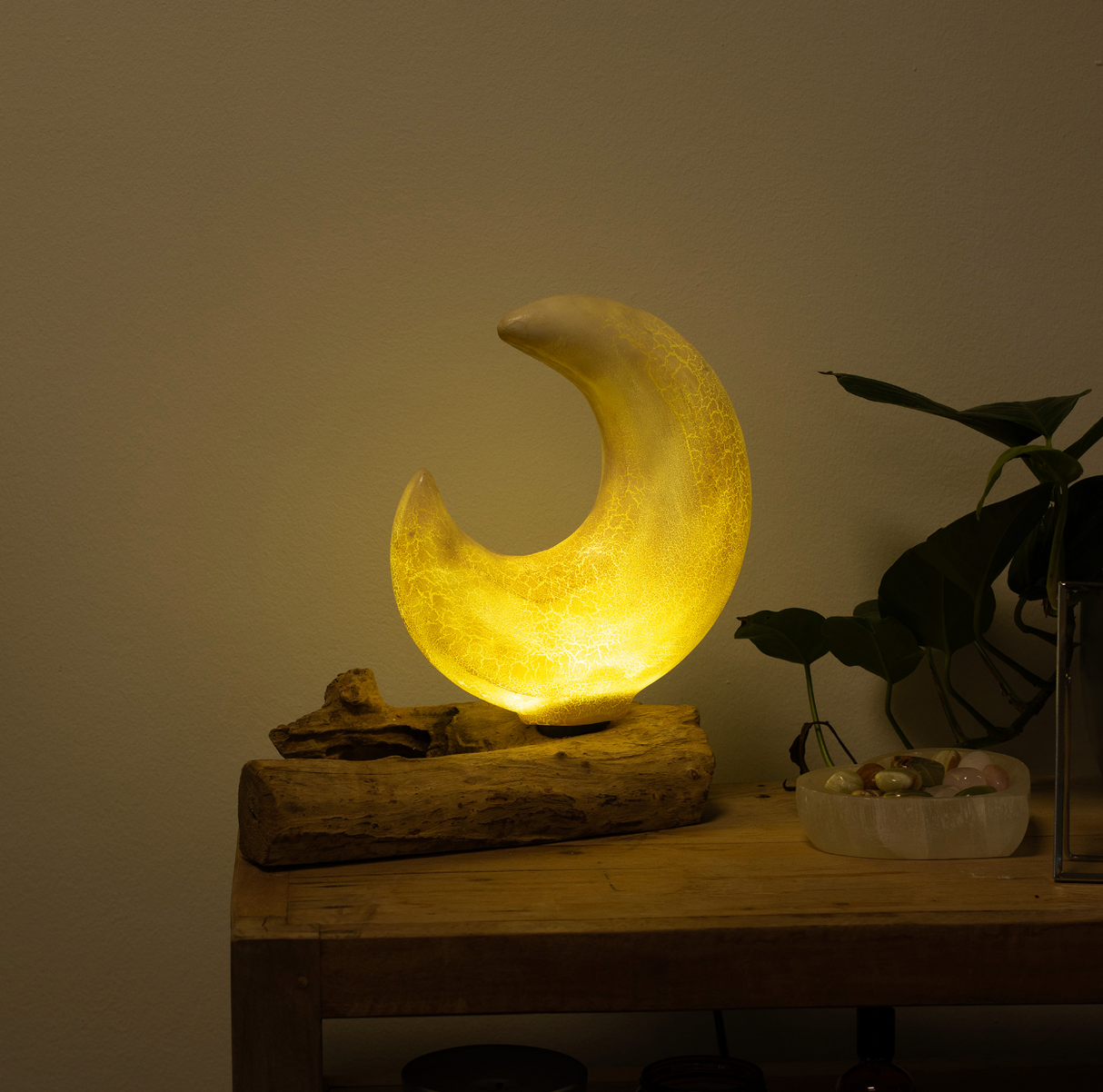 Лампа DriftGlow с абажуром Crackle в форме полумесяца – серый